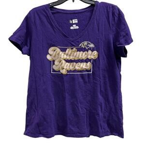 Baltimore Ravens NFL v neck football purple gold glitter logo tee SZ L